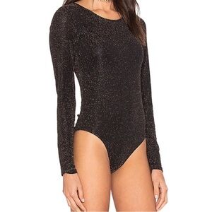 House of Haralow x Revolve Black Long Sleeve Bodysuit with Metallic Gold Details